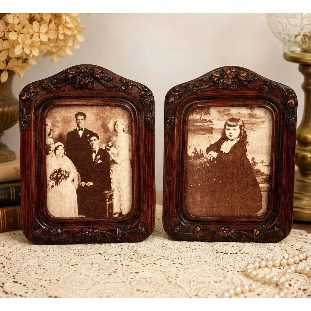 Vintage Carved Wood Picture Frames Matching Pair Yesteryear Floral Ornate